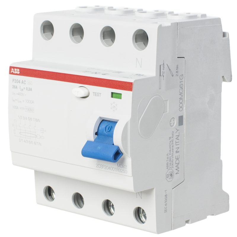 Устройство защитного отключения (УЗО) ABB F204, 4P, 63А, 300мA, тип AC, 2CSF204001R3630