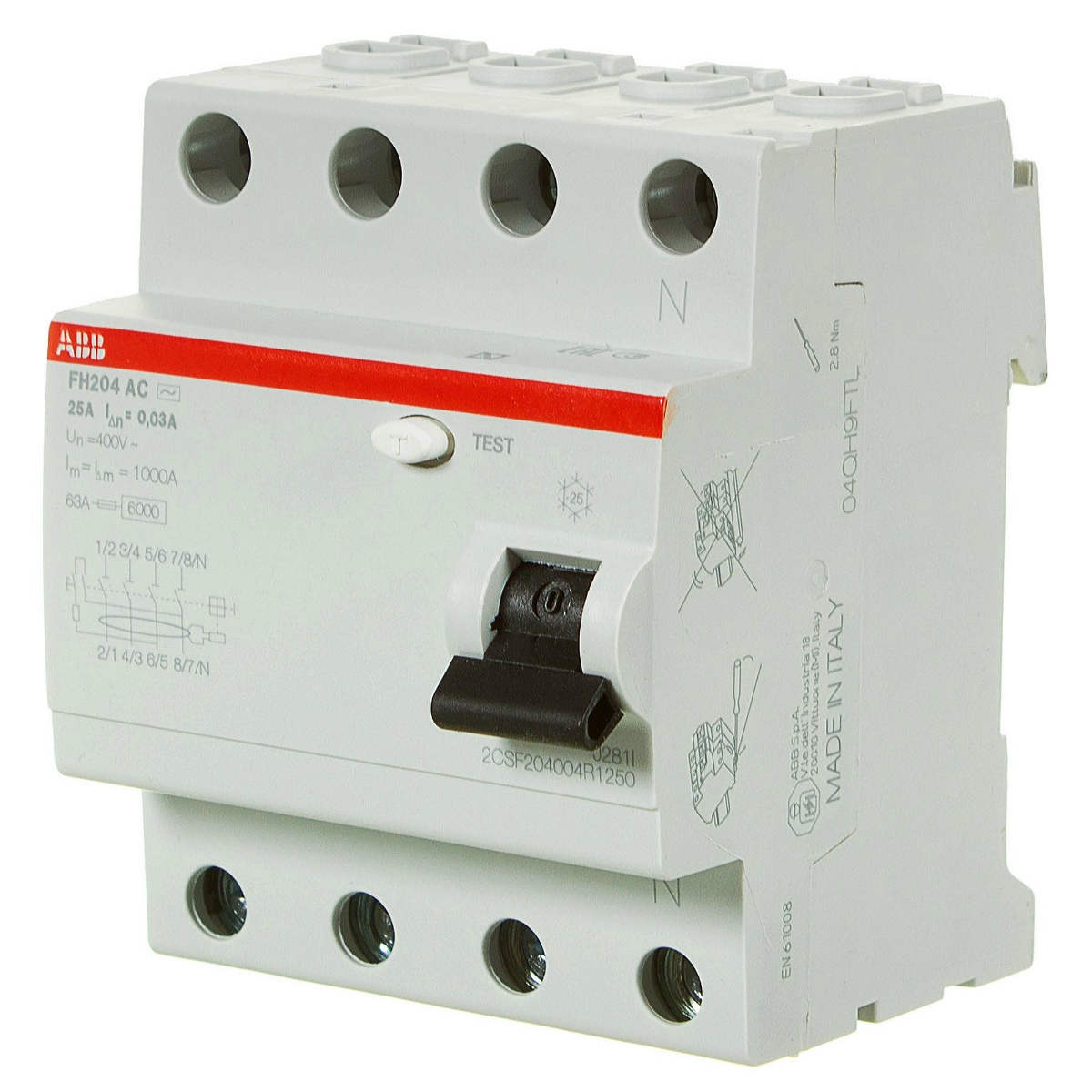 Устройство защитного отключения (УЗО) ABB FH204, 4P, 25А, 30мA, тип AC, 2CSF204004R1250 Устройство защитного отключения (УЗО) ABB FH204, 4P, 25А, 30мA, тип AC, 2CSF204004R1250
