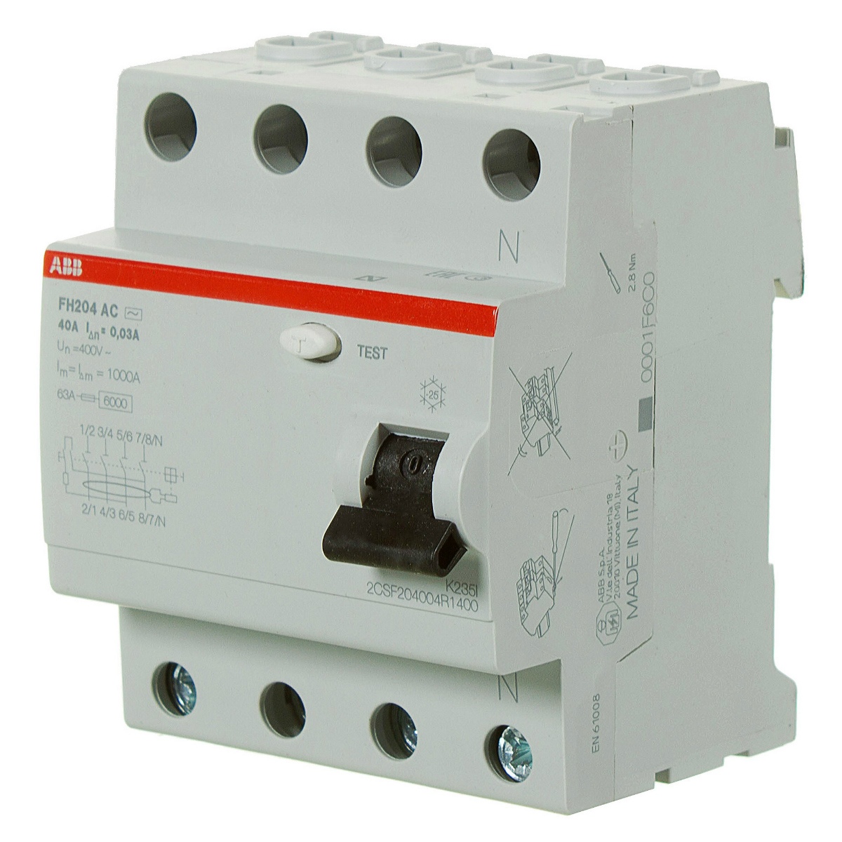 Устройство защитного отключения (УЗО) ABB FH204, 4P, 40А, 30мA, тип AC, 2CSF204004R1400 Устройство защитного отключения (УЗО) ABB FH204, 4P, 40А, 30мA, тип AC, 2CSF204004R1400