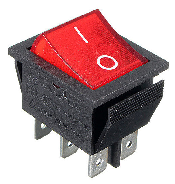 Выключатель клавишный 250V 15А (6с) ON-ON красный с подсветкой (RWB-506, SC-767) REXANT